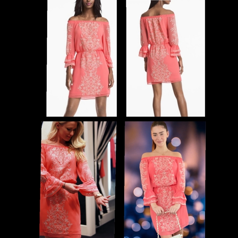 $160 MEDIUM women WHITE house BLACK market coral boho embroidered dress